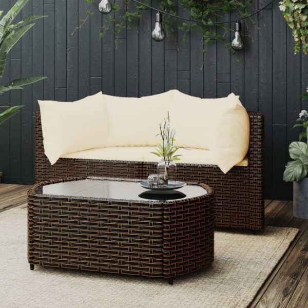 The Living Store - Salon de jardin 3 pcs avec coussins marron résine tressée
