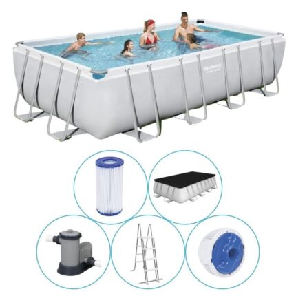 Bestway - Power Steel - Piscine tubulaire avec pompe de filtration et accessoires - 549x274x122 cm - Rectangulaire