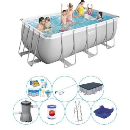 Paquet de piscine tout en 1 - Bestway Power Steel Rectangulaire 412x201x122 cm