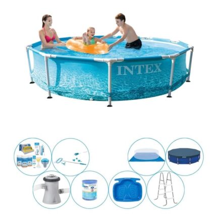 Paquet de piscine tout en 1 - Intex Metal Frame Ronde Plage 305x76 cm