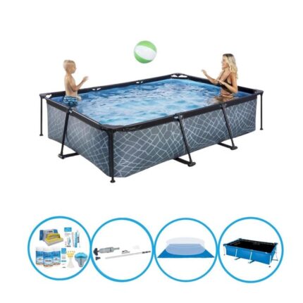 EXIT Piscine Stone Grey - Frame Pool 300x200x65 cm - Plus accessoires inclus