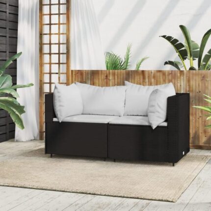 The Living Store - Canapés d'angle de jardin et coussins 2pcs Noir Résine tressée
