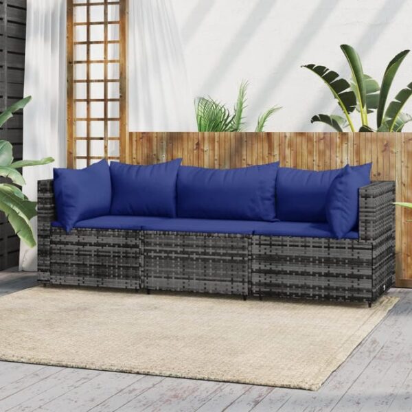 The Living Store - Salon de jardin 3 pcs avec coussins Gris Résine tressée