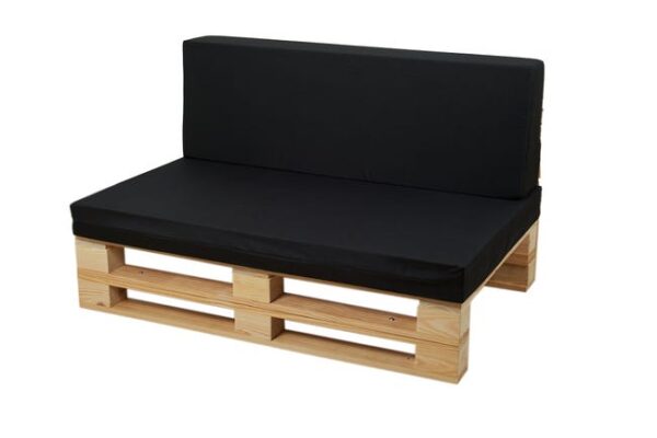 Ensemble complet de canapé en palettes + ensemble de coussins microfibre 100 x 60 cm (assise + dossier) (100 x 60 cm, noir)