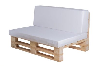 Ensemble complet de canapé palette + ensemble de coussins en tissu imperméable (Assise + Dossier) - 120x60cm en Blanc