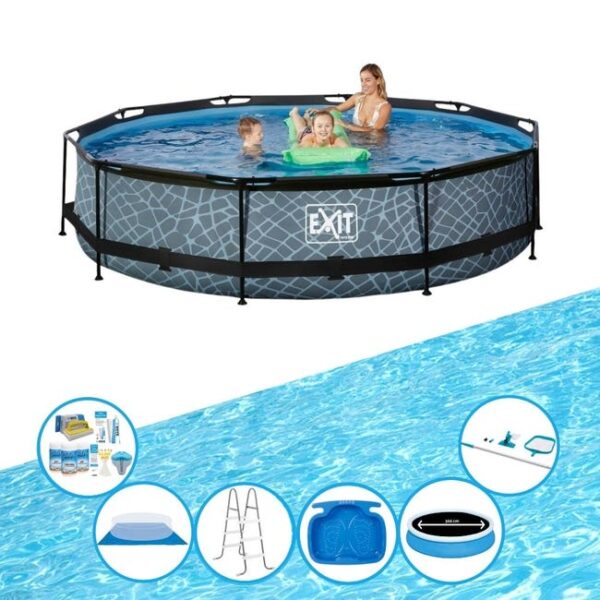 EXIT Piscine Stone Grey -- Frame Pool ø360x76cm -- Accessoires inclus