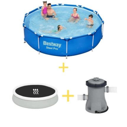 Bestway Piscine - Steel Pro - 305 x 76 cm - Avec Tapis Solaire & Pompe de filtrage