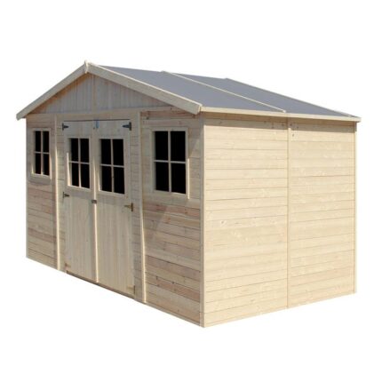 Abri de jardin en bois Exterieur PLUS LES PLANCHERS IMPRÉGNÉ-Chalet en Pin/épicéa- H246x418x220 cm/8 m²-Construction de Panneaux - TIMBELA M332+M332G