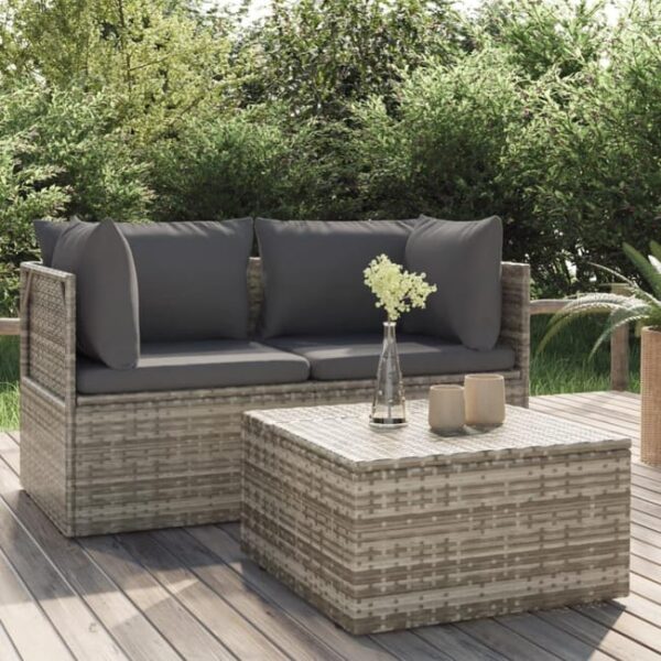 The Living Store - Salon de jardin 3 pcs avec coussins Gris Résine tressée