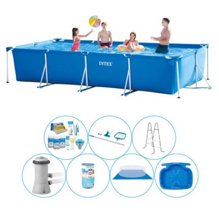 Intex Frame Pool Rectangulaire 450x220x84 cm - 8 pièces - Bundle de piscine