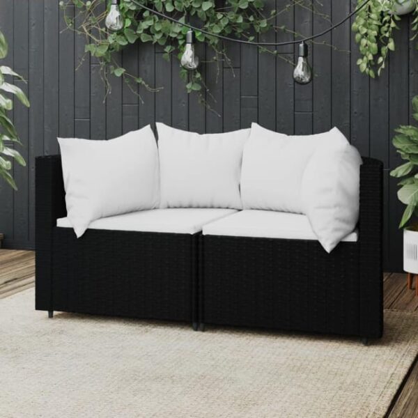 The Living Store - Canapés d'angle de jardin et coussins 2pcs Noir Résine tressée