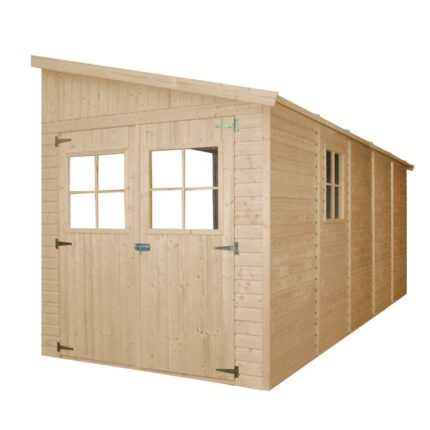 TIMBELA M341 Abri de Jardin en Bois Naturel (sans paroi latérale)- Stockage extérieur avec fenêtres- H244x216x513 cm/10 m2, hangar en bois naturel