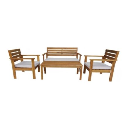 Salon de Jardin Table Rectangulaire et 3 Chaises avec Coussins en Bois d'Acacia Marlon 7house