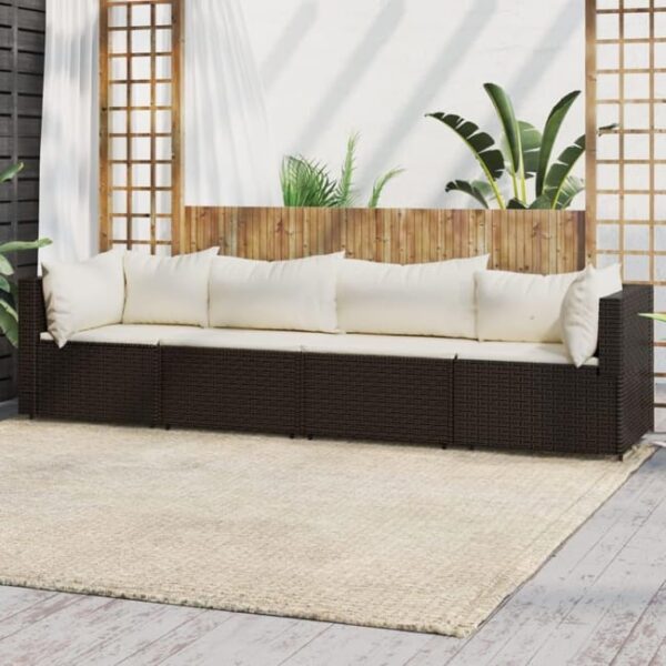 The Living Store - Salon de jardin 4 pcs avec coussins Marron Résine tressée
