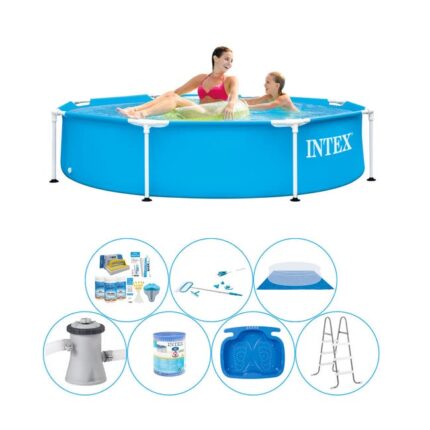 Intex Metal Frame Ronde 244x51 cm - 8 pièces - Paquet de piscine tout en 1
