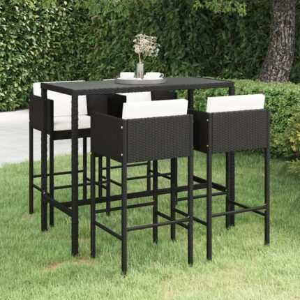 The Living Store - Ensemble de bar de jardin 5 pcs et coussins Résine tressée Noir