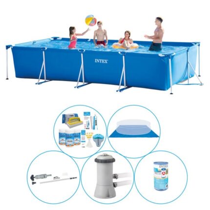Intex Frame Pool Rectangulaire 450x220x84 cm - 6 pièces - Piscine avec des accessoires