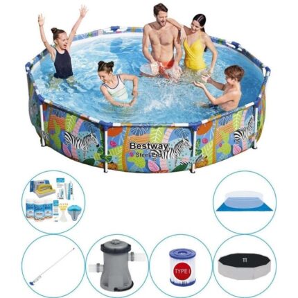 Bestway Steel Pro Ronde Édition d'animal 305x66 cm - Super Set de piscine