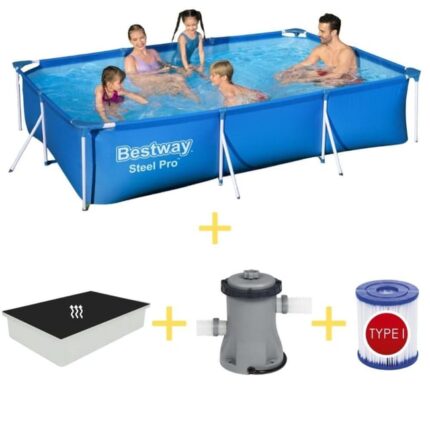 Bestway Piscine - Steel Pro - 300 x 201 x 66 cm - Avec Tapis Solaire, Pompe de filtrage & Filtre
