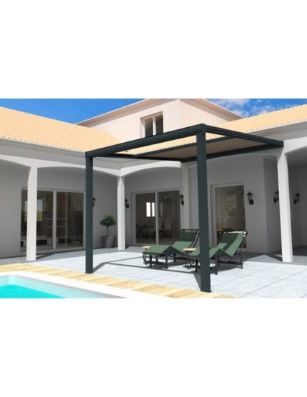 Pergola toile TILA 3,50x3,50m Motorisé à  télécommande + manœuvre de secours (Taupe - Gris anthracite)