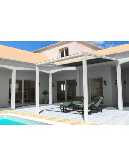 Pergola toile TILA 3,50x3,00m Motorisé à  télécommande + manœuvre de secours (Gris Graphite - Blanc)