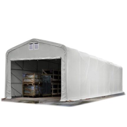 5x16 m hangar, porte 4,1x2,5 m, toile PVC de 850, gris, avec statique (type de sol : béton)