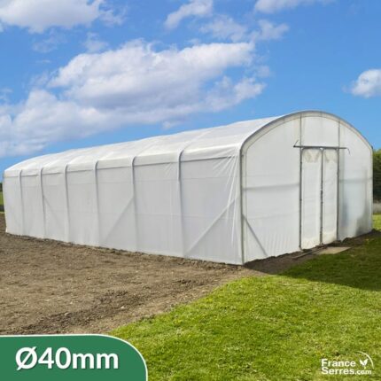 Serre tunnel PROFESSIONNELLE 50m² avec une double-porte par pignon - Bâche thermique et structure Ø40mm