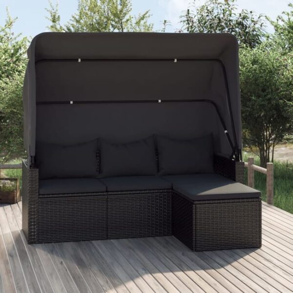 The Living Store - Canapé de jardin 3 places avec toit et repose-pieds Noir