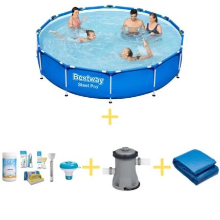 Bestway Piscine - Steel Pro - 366 x 76 cm - Avec WAYS Kit d'entretien, Pompe de filtrage & Tapis de sol