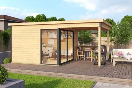 Abri de jardin Bois - Domeo 2+| 44mm | 8,48 m² intérieur + extension 5,80 m²