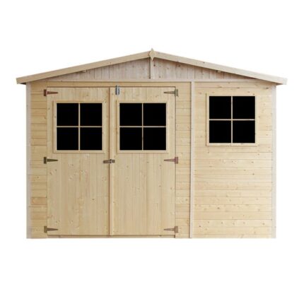 Abri de Jardin en Bois Naturel - Stockage extérieur avec fenêtres- H226x318x220 cm/6 m² hangar en bois naturel - Timbela M334