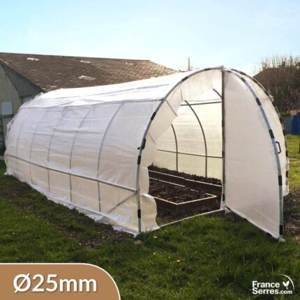 Serre tunnel 18m² avec porte sur chaque pignon - Bâche renforcée et structure Ø25mm