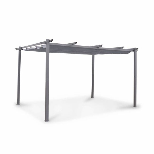 Pergola aluminium - Isla 3x4m - Toile grise - Tonnelle idéale pour votre terrasse. toit rétractable. toile coulissante.