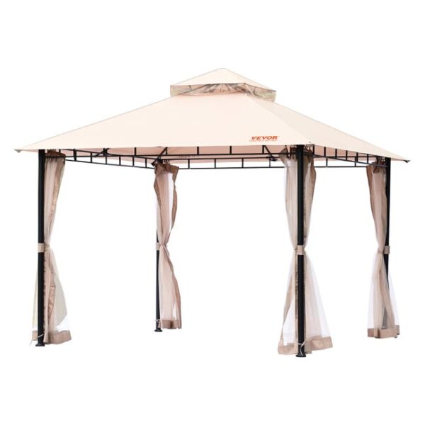 VEVOR Gazebo de Jardin 295x295 cm Tonnelle de Terrasse avec Moustiquaire pour 6-8 Personnes avec Cadre Métallique et Polyester 180g Revêtement PU, bri