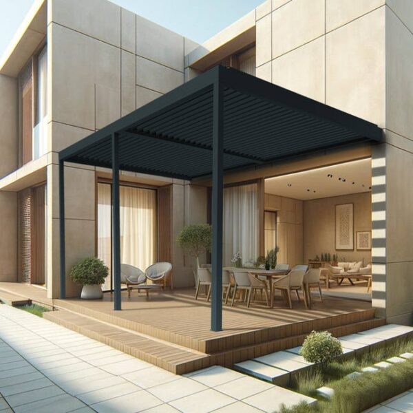 Pergola bioclimatique TRESNA 8.00 x 3.062m Vérin à Télécommande (Gris anthracite)