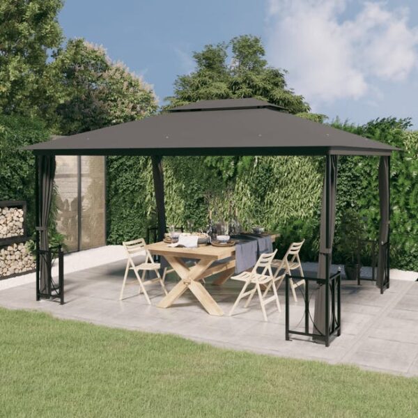 Tonnelle de jardin avec parois et toit double 3x4 m Anthracite CFW526496