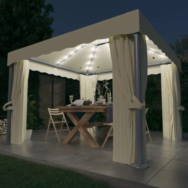 The Living Store - Tonnelle et rideau et guirlande lumineuse LED 3x3 m Blanc crème
