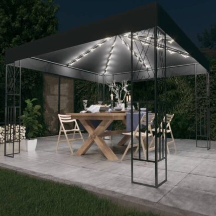The Living Store - Tonnelle avec guirlande lumineuse à LED 3x3 m Anthracite Tissu