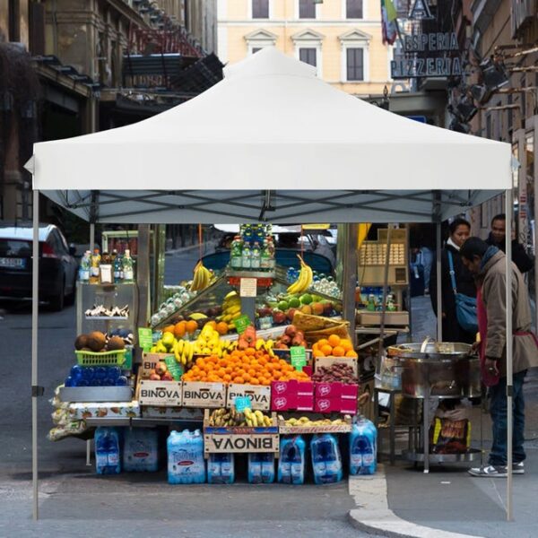 Tonnelle Jardin Escamotable Pliable 3x3m Imperméable Protection Solaire 3 Hauteurs Blanc CW23625