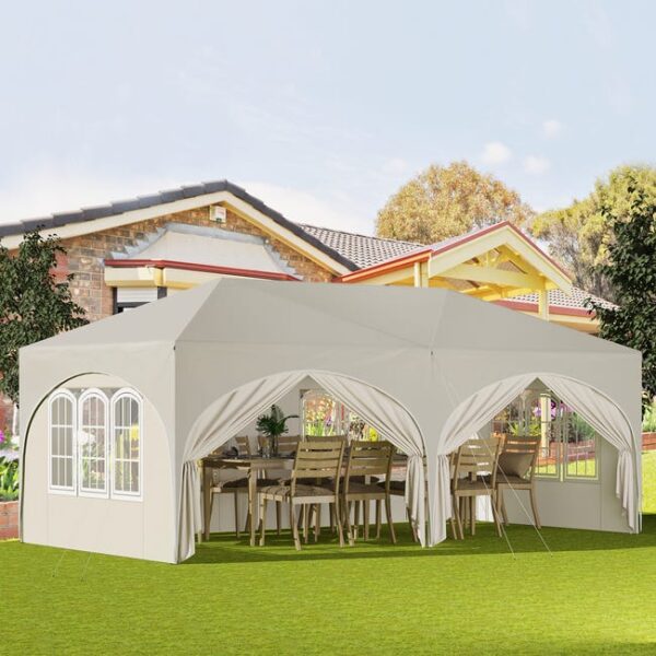 WOLTU Tonnelle de Jardin.Pergola Pliante.Barnum.3x6m avec 6 Parois Latérales.Hauteur Réglable.Imperméable.Protection de UV.Beige