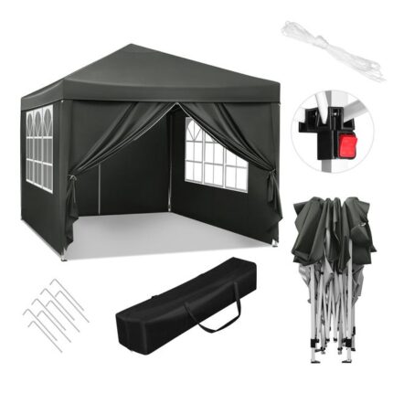 Auvent de tente pliante de jardin 3x3m avec sac de transport pour abri pare-soleil de gazébo de Camping bleu