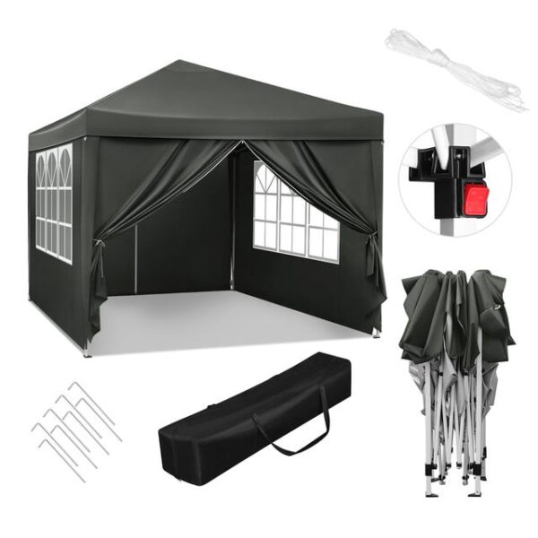 Auvent de tente pliante de jardin 3x3m avec sac de transport pour abri pare-soleil de gazébo de Camping bleu