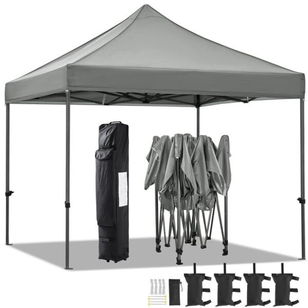 Tonnelle 3x3m Pliante Imperméable Anti-UV Tente Pop-up Portable avec Sac de Transport Gris Clair
