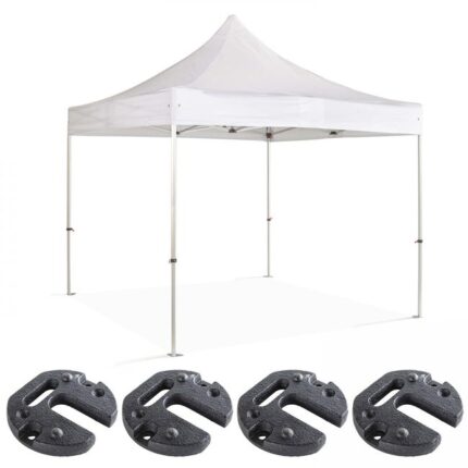 Tente pliante blanche 3x3m et 4 poids de lestage 12Kg