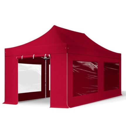 3x6 m Tonnelle Barnum Tente pliante Alu, PES 800, 4 côtés panoramiques, rouge