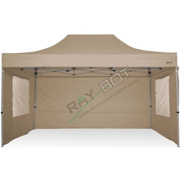 Tonnelle Pliante 3X4,5 RAY BOT Ecru Acier 40mm AVEC BÂches Latérales et fenêtre. Tissu enduit de PVC à 350gr/m² étanche et hydrofuge