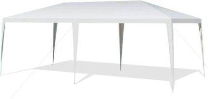 Tonnelle de Jardin 3 M x 6 M Étanche, Tonnelle Pliante en Tube Métal 6 Cordes à Vent et 12 Piquets, pour Fêtes Commercial Mariage, Blanc