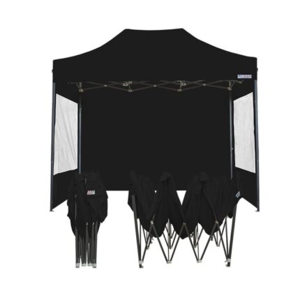FRANCE BARNUMS -Tente Pliante 2x3m | Tonnelle 6m² | Abri, Jardin, Terrasse| Acier 31mm | Noir | Murs amovibles avec Fenêtres