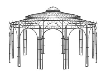ELEO Toscana gloriette luxueuse résistante à l'hiver | Tonnelle ronde noir Ø 5,5 m | Pavillon romantique pour roses en fer forgé