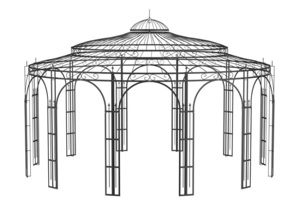 ELEO Toscana gloriette luxueuse résistante à l'hiver | Tonnelle ronde noir Ø 5,5 m | Pavillon romantique pour roses en fer forgé